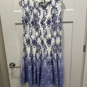 Julian Taylor White and Purple Patterned Dress